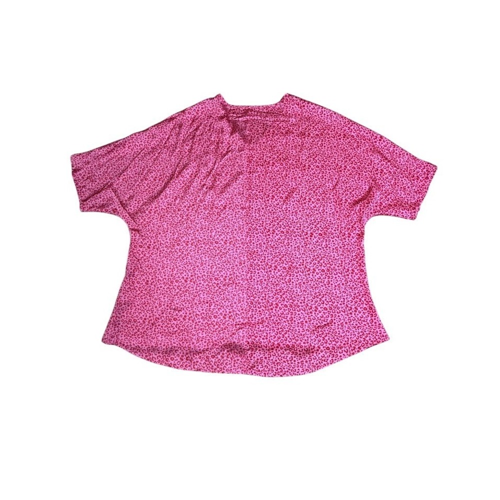 Pink Red Leopard Print Dolman Sleeve V-Neck Blouse Top Large-XL - Picture 4 of 6